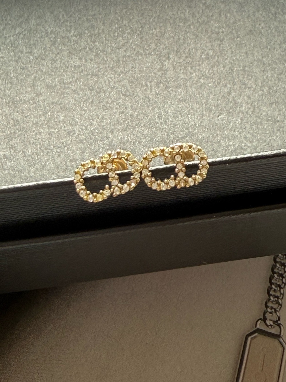 CD 14k Gold Crystal Link Stud Earrings